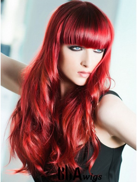 Capless Wavy 22 inch With Bangs Long Red Human Hair