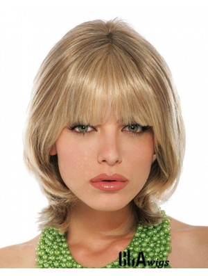 With Bangs Chin Length Blonde Straight Stylish Petite Wigs