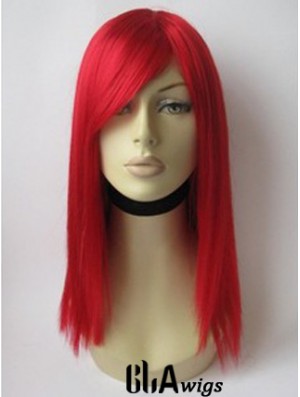 Red Human Hair Wig With Bangs Red Coulr Shoulder Length