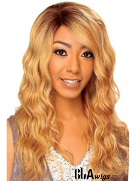 22 inch Blonde Long Without Bangs Wavy High Quality Lace Wigs