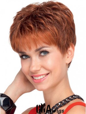 Soft 4 inch Red Cropped Boycuts Wavy Lace Wigs