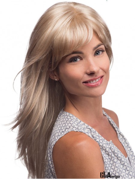 Long Blonde Human Hair Wigs Blonde Color Straight Style Layered Cut