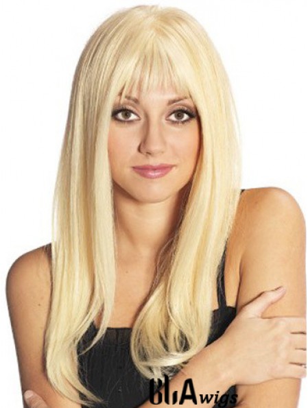 Blonde Long Fabulous Straight With Bangs Lace Wigs