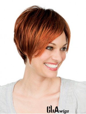 8 inch Auburn Short With Bangs Straight Great Lace Wigs