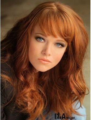 With Bangs Long Copper Wavy 18 inch Affordable Human Hair Wigs