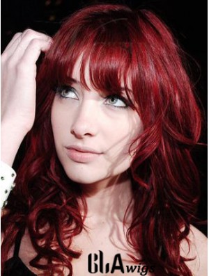 Capless With Bangs Long Curly 18 inch Red Cheapest Fashion Wigs