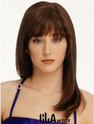 Straight With Bangs 100% Hand-tied Fabulous 16 inch Auburn Long Wigs