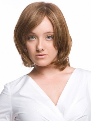 Monofilament Wavy With Bangs Chin Length Comfortable Human Hair Wigs