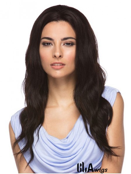 Without Bangs Fashion Wavy Black Long Human Hair Wigs