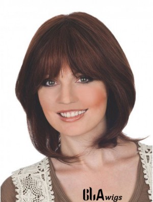 Suitable 12 inch Auburn Chin Length With Bangs Straight Lace Wigs