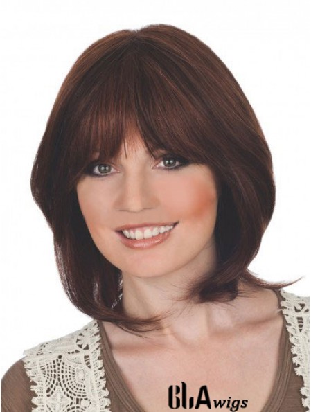 Suitable 12 inch Auburn Chin Length With Bangs Straight Lace Wigs