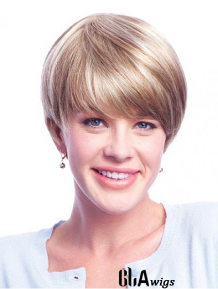 Wigs Human Hair Blondes With Monofilament Layered Cut Short Length