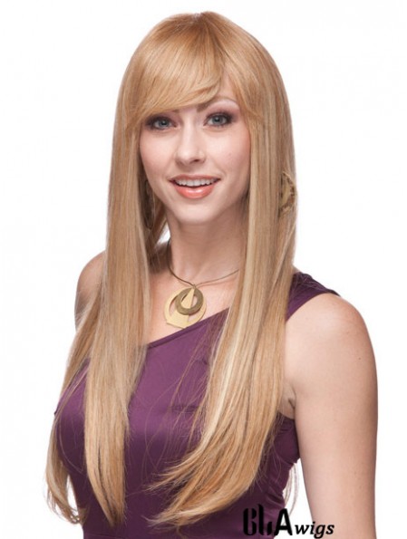 Straight With Bangs Monofilament Blonde Top Long Wigs