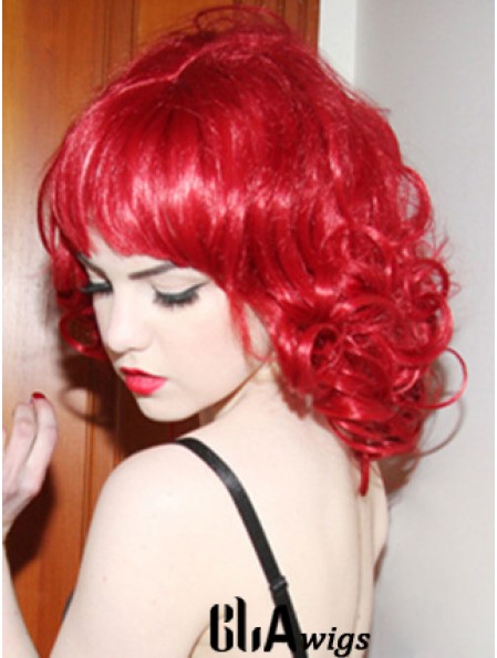 Curly With Bangs Shoulder Length Red Convenient Lace Front Wigs