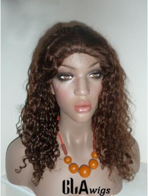 Brown Long Soft Curly Without Bangs Lace Wigs