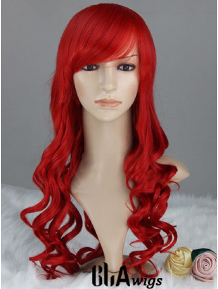 Wavy With Bangs Lace Front Discount 22 inch Red Long Wigs