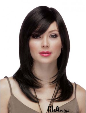 Straight Layered 100% Hand-tied High Quality 16 inch Black Long Wigs