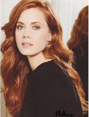 Without Bangs Long Copper Wavy 22 inch Designed Human Hair Amy Adams Wigs