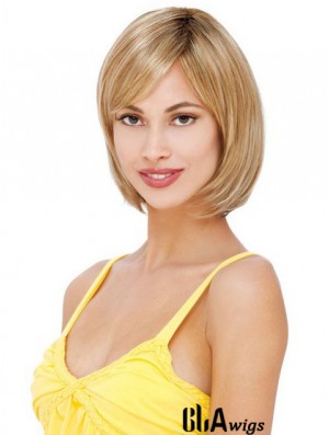 Glamorous Blonde Lace Front Mono Human Hair Wigs With Chin Length