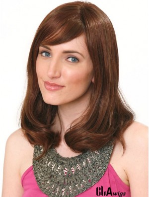 Human Hair Hand Band Wig Shoulder Length Auburn Color With Bangs