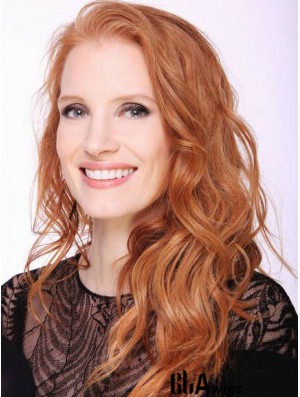Without Bangs Long Copper Wavy 20 inch Top Human Hair Jessica Chastain Wigs