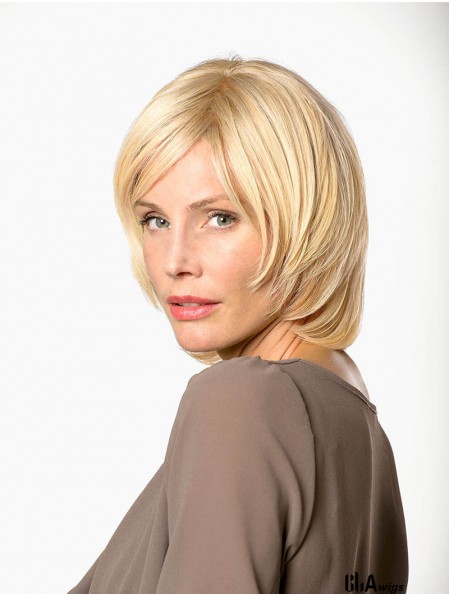 11 inch Straight Blonde Remy Human Hair Chin Length 100% Hand-tied Bob Cut Wigs Women