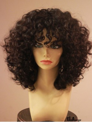 African American Wigs With Bangs Capless Kinky Style Shoulder Length