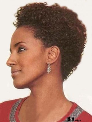 Indian Remy Capless Auburn Layered Short Curly African Wigs 