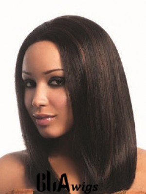 16 inch Capless Yaki Long Brown Real Hair Wigs For Black Woman