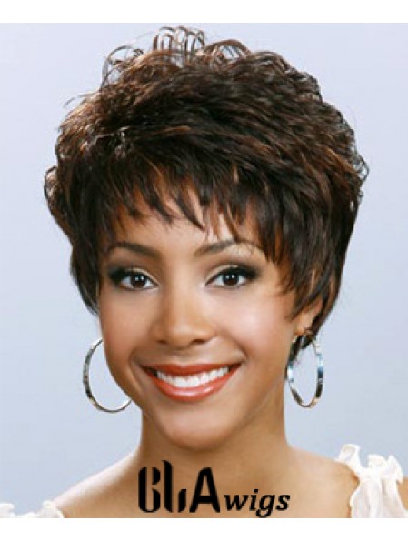 Short Brown Wavy Boycuts Cheap African American Wigs