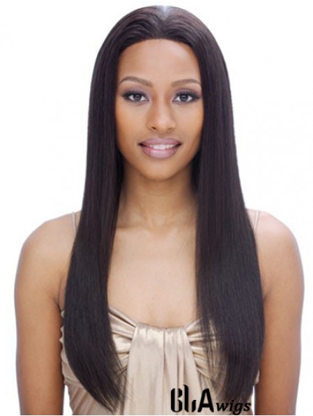 24 inch Black Long Without Bangs Yaki Incredible Lace Wigs