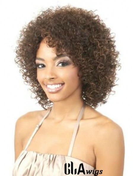 Amazing Brown Shoulder Length Without Bangs Curly Glueless Lace Front Wigs