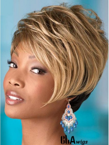 Short Blonde Wavy Boycuts Comfortable African American Wigs