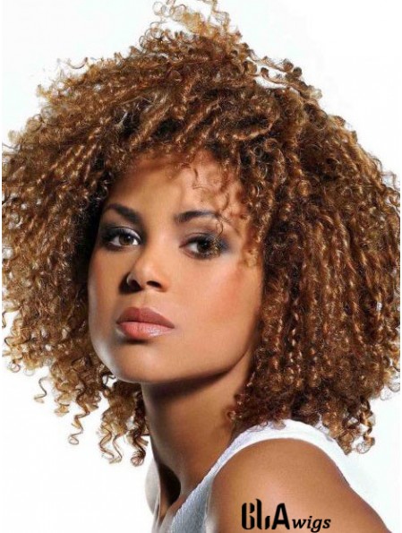 Wigs Human Hair African American Blonde Color With Bangs Kinky Style