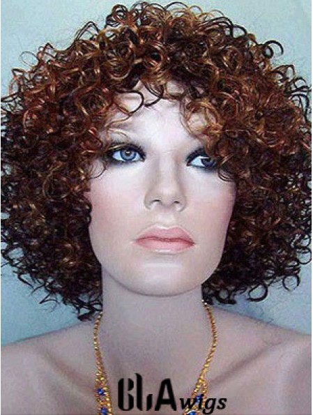 Kinky Layered Chin Length High Quality Auburn Synthetic Wigs