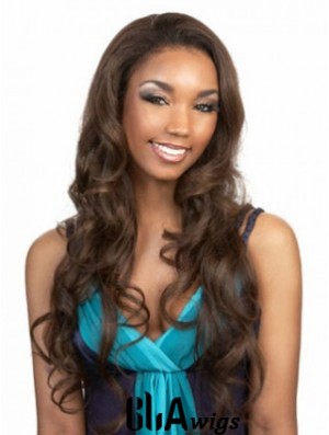 Long Brown Wavy Without Bangs Flexibility African American Wigs