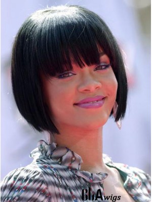 Amazing Chin Length Black Straight Full Lace Rihanna Wigs
