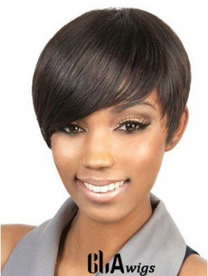 Cropped Brown Straight Boycuts Suitable African American Wigs