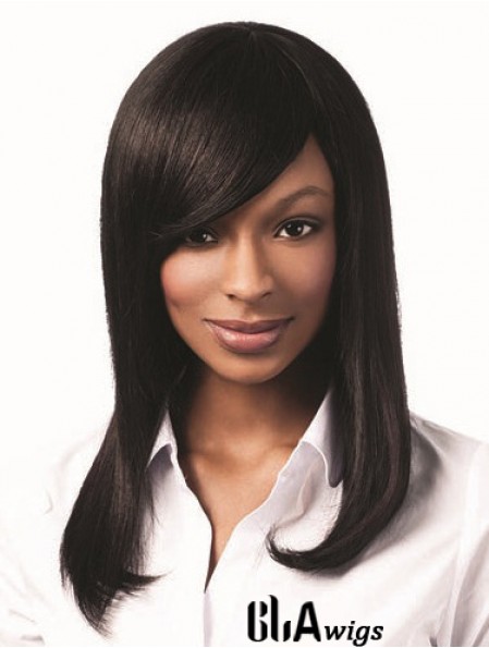 Long Black Yaki With Bangs Hairstyles African American Wigs