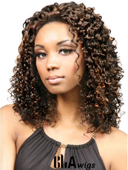 Durable Shoulder Length Kinky 18 inch Synthetic Glueless Lace Front Wigs