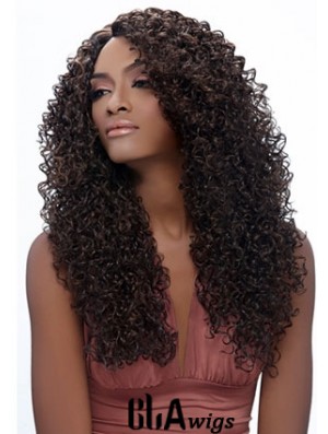 Long Brown Kinky Without Bangs No-Fuss African American Wigs