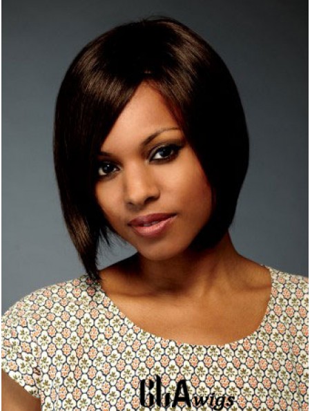 Chin Length Brown Straight Bobs Flexibility African American Wigs