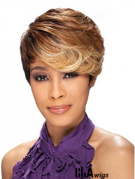 Cropped Brown Layered Capless Wavy Synthetic African Hairstyles