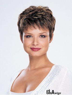 Straight Layered Cropped Modern Brown Synthetic Wigs