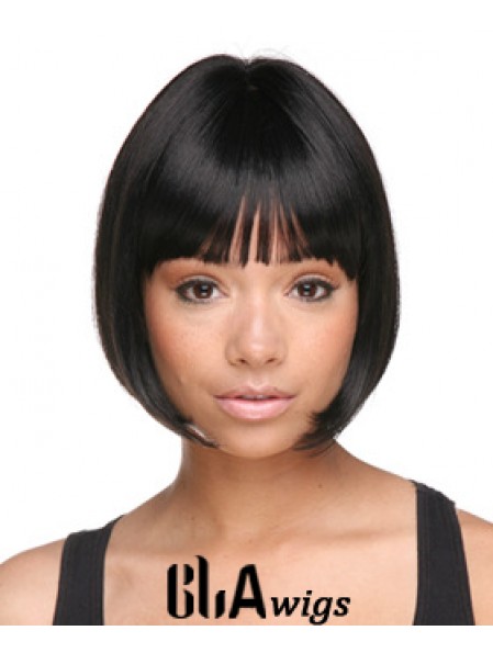 Chin Length Black Straight Bobs Designed African American Wigs