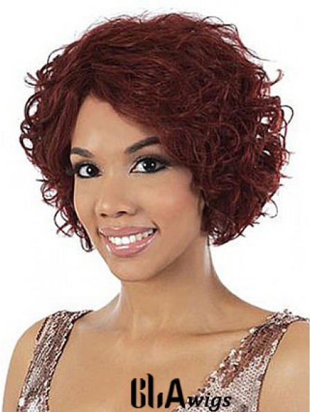 Chin Length Red Wavy Without Bangs Stylish African American Wigs