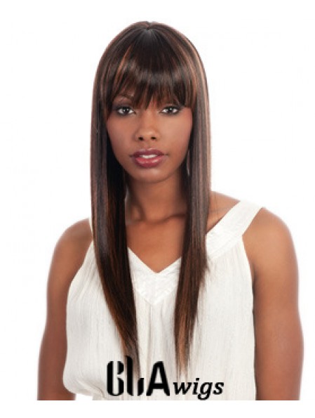 Long Brown Straight With Bangs Ideal African American Wigs