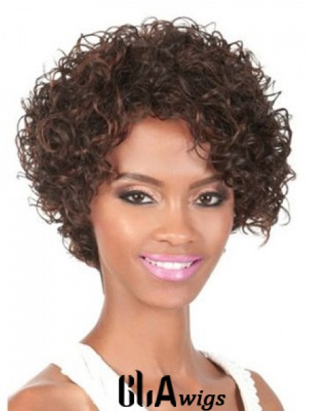 Chin Length Brown Curly With Bangs Natural African American Wigs