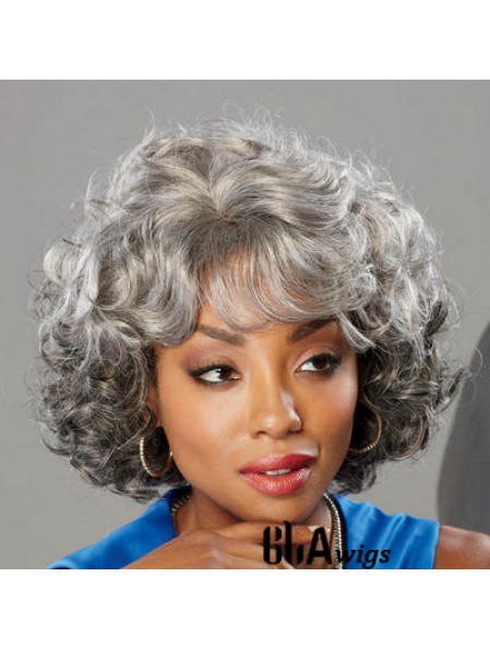 Chin Length Curly Grey Good African American Wigs