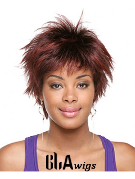 Short Red Straight Layered Sassy African American Wigs